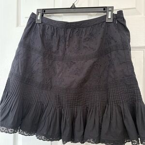 Unsubscribed Black Embroidered Boho Skirt – Eyelet Lace Hem Ruffle